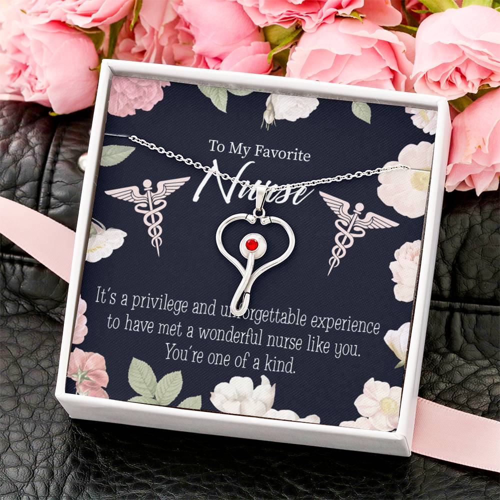 Favorite Nurse Heart Scope Necklace Red Swarovski Crystal Adjustable Chain 18-22"-Express Your Love Gifts