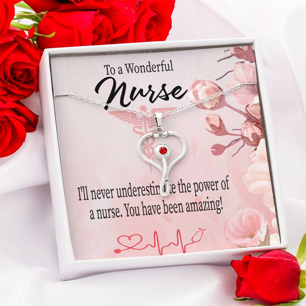 To a Wonderful Nurse Heart Scope Necklace Red Swarovski Crystal Adjustable Chain 18-22"-Express Your Love Gifts