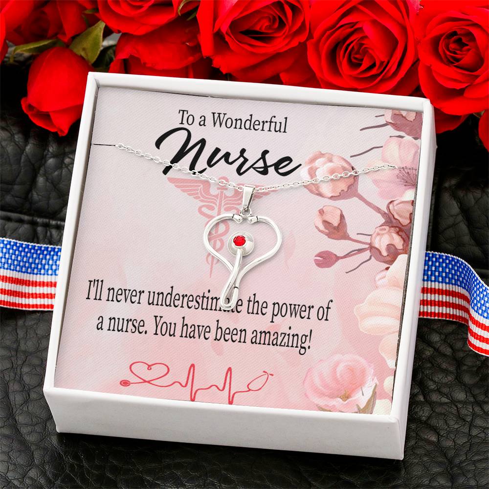 To a Wonderful Nurse Heart Scope Necklace Red Swarovski Crystal Adjustable Chain 18-22"-Express Your Love Gifts