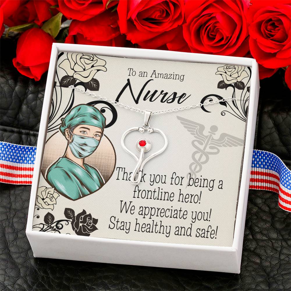 To a Frontline Hero Heart Scope Necklace Red Swarovski Crystal Adjustable Chain 18-22"-Express Your Love Gifts