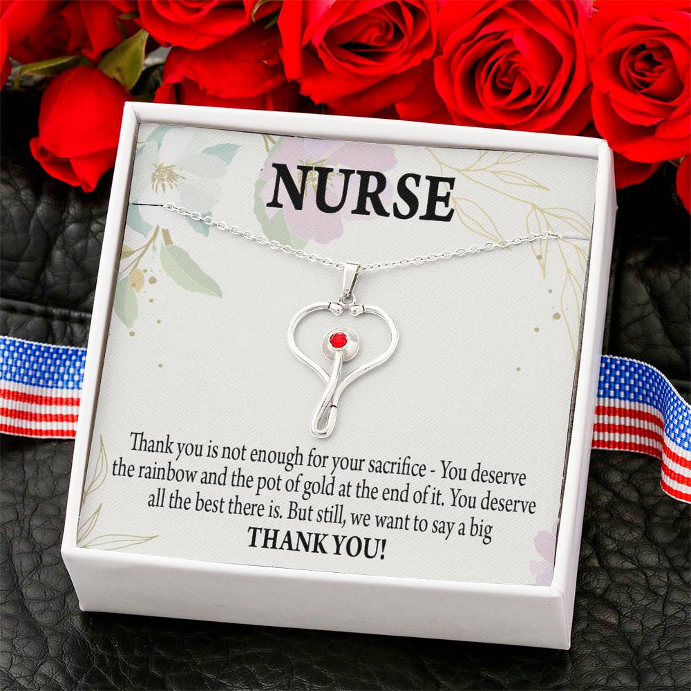 Gift For Healthcare Workers Heart Scope Necklace Red Swarovski Crystal Adjustable Chain 18-22"-Express Your Love Gifts