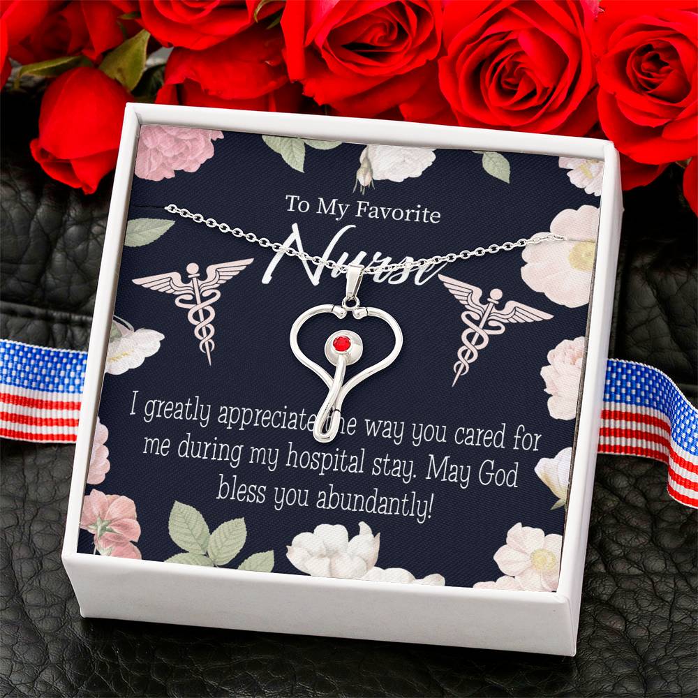 God Bless You Abundantly! Heart Scope Necklace Red Swarovski Crystal Adjustable Chain 18-22"-Express Your Love Gifts