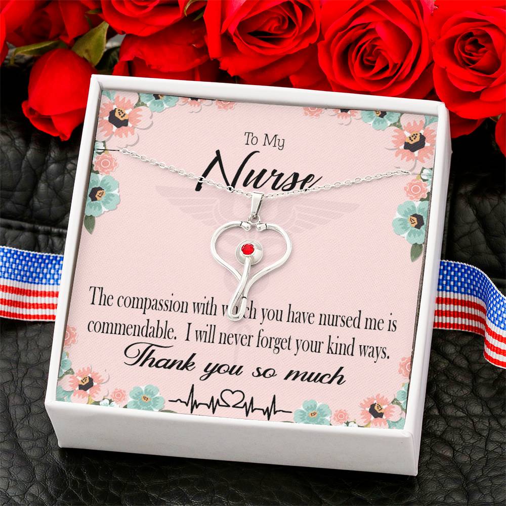 Commendable Nurse Heart Scope Necklace Red Swarovski Crystal Adjustable Chain 18-22"-Express Your Love Gifts