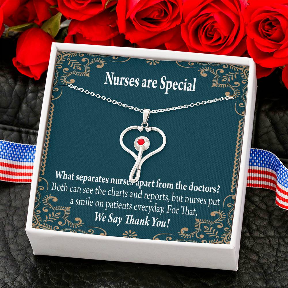 Nurses are Special Heart Scope Necklace Red Swarovski Crystal Adjustable Chain 18-22"-Express Your Love Gifts