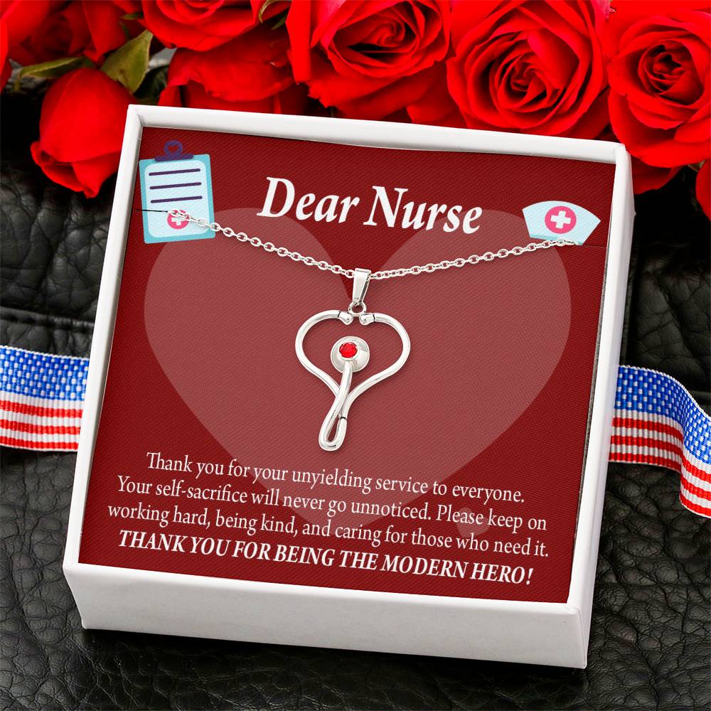 Thank You Ideas Nurses and Caregivers Heart Scope Necklace Red Swarovski Crystal Adjustable Chain 18-22"-Express Your Love Gifts