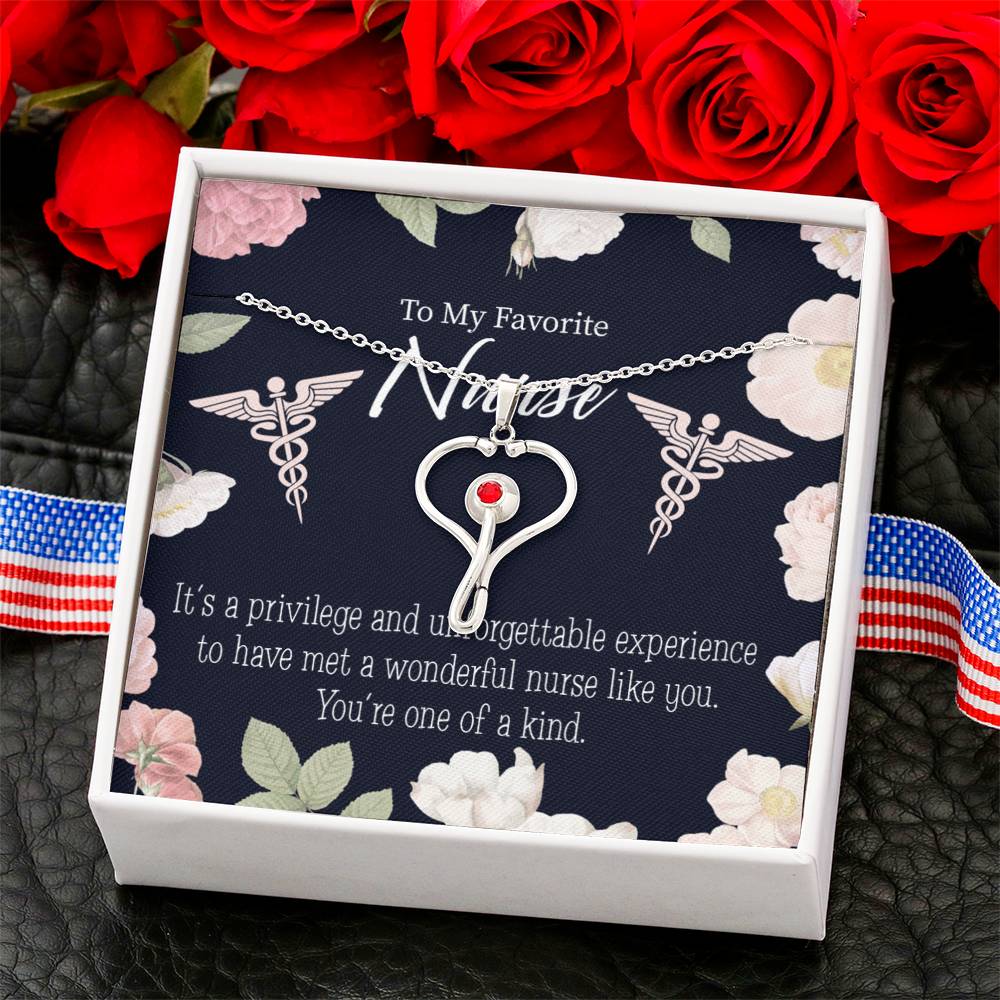 Favorite Nurse Heart Scope Necklace Red Swarovski Crystal Adjustable Chain 18-22"-Express Your Love Gifts