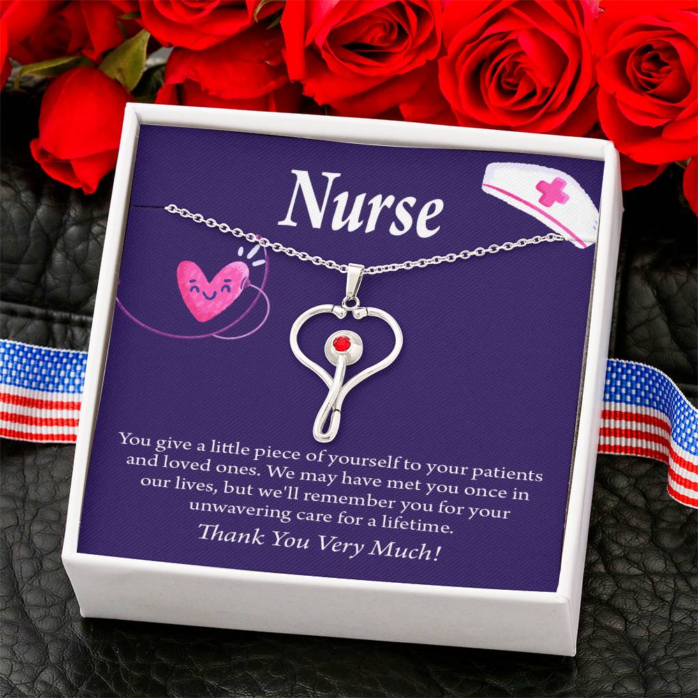 Remarkable Nurse Heart Scope Necklace Red Swarovski Crystal Adjustable Chain 18-22"-Express Your Love Gifts