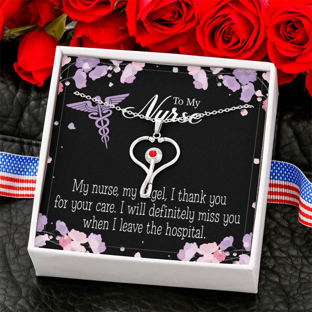 My Nurse, My Angel Heart Scope Necklace Red Swarovski Crystal Adjustable Chain 18-22"-Express Your Love Gifts