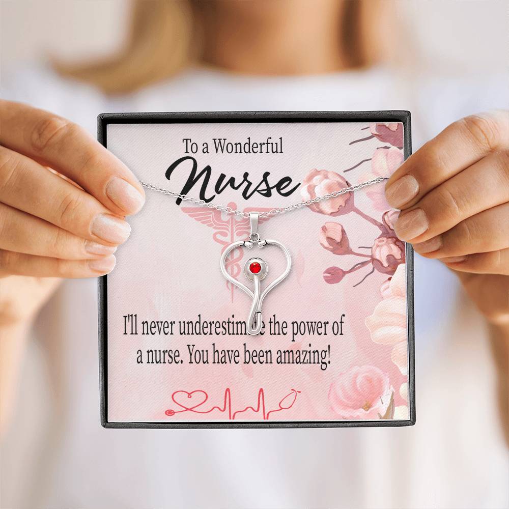 To a Wonderful Nurse Heart Scope Necklace Red Swarovski Crystal Adjustable Chain 18-22"-Express Your Love Gifts