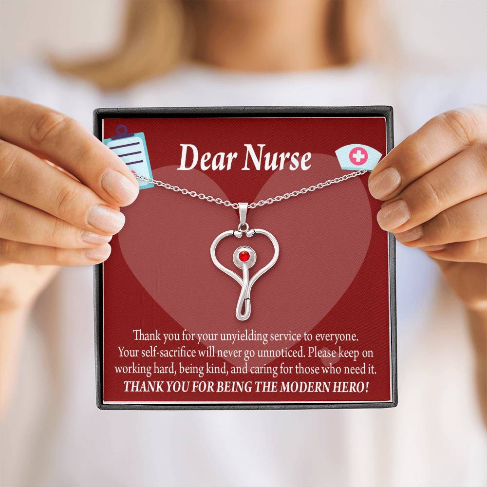 Thank You Ideas Nurses and Caregivers Heart Scope Necklace Red Swarovski Crystal Adjustable Chain 18-22"-Express Your Love Gifts