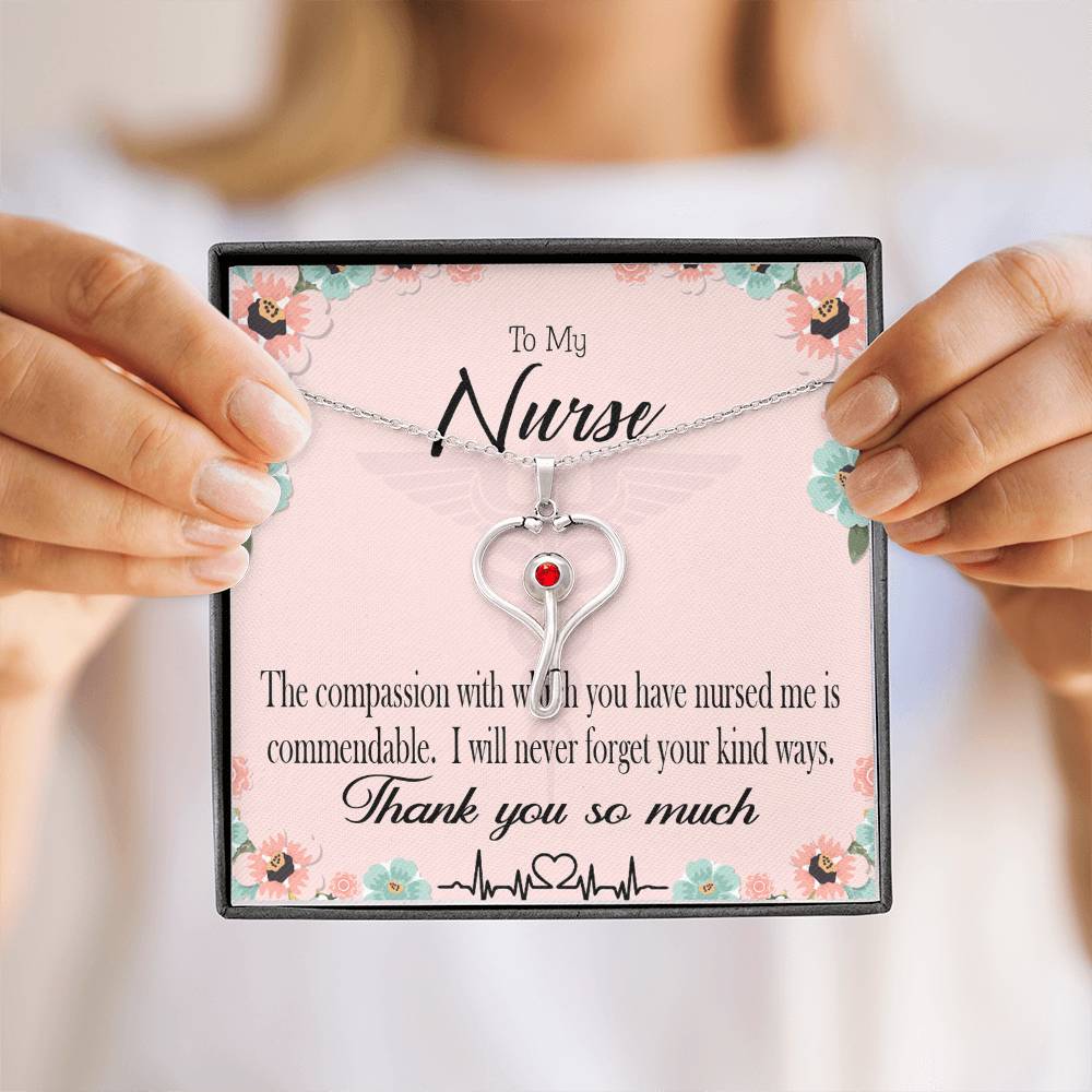 Commendable Nurse Heart Scope Necklace Red Swarovski Crystal Adjustable Chain 18-22"-Express Your Love Gifts