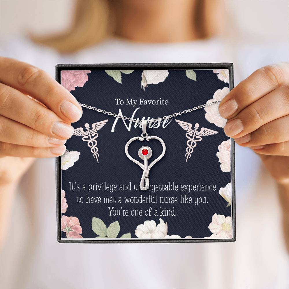 One of a Kind Nurse Heart Scope Necklace Red Swarovski Crystal Adjustable Chain 18-22"-Express Your Love Gifts