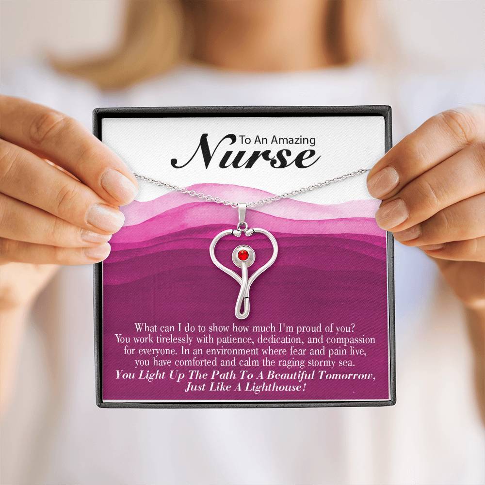 Inspirational Message for Nurse Heart Scope Necklace Red Swarovski Crystal Adjustable Chain 18-22"-Express Your Love Gifts
