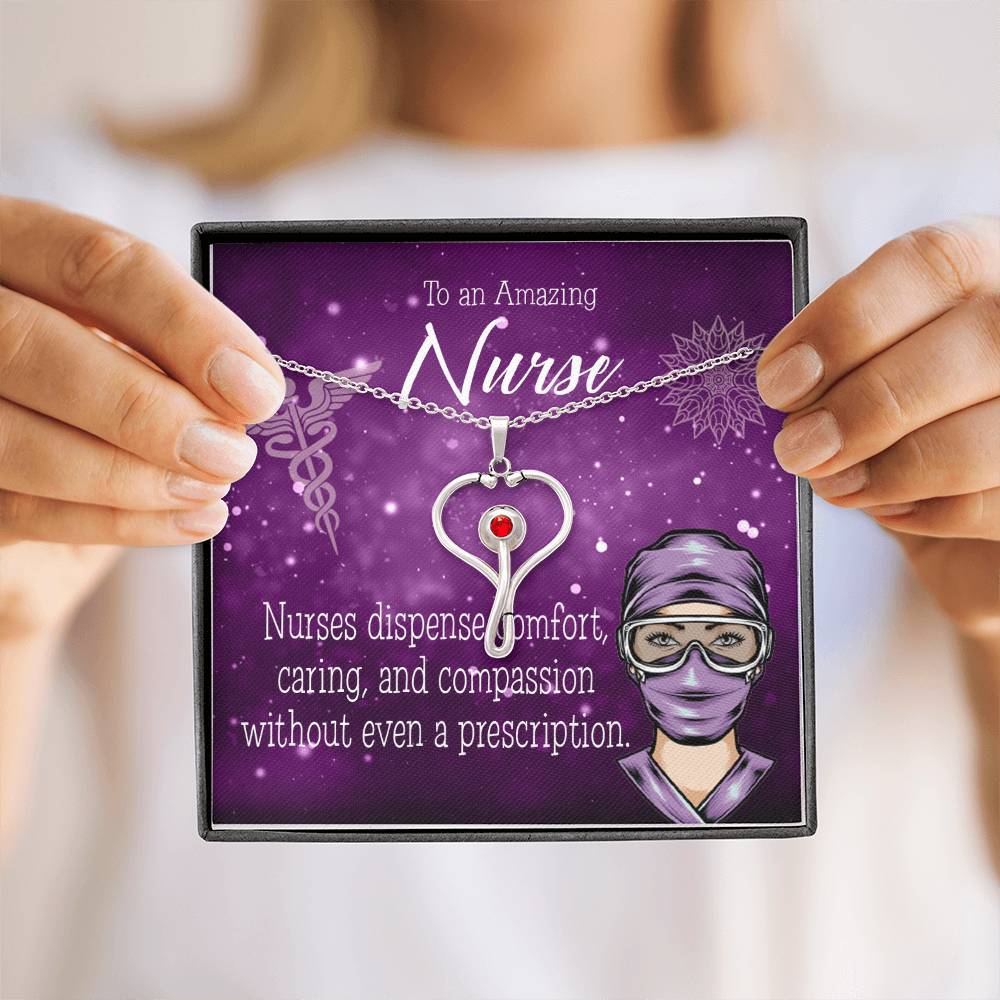 Nurse RN Caduceus Heart Scope Necklace Red Swarovski Crystal Adjustable Chain 18-22"-Express Your Love Gifts