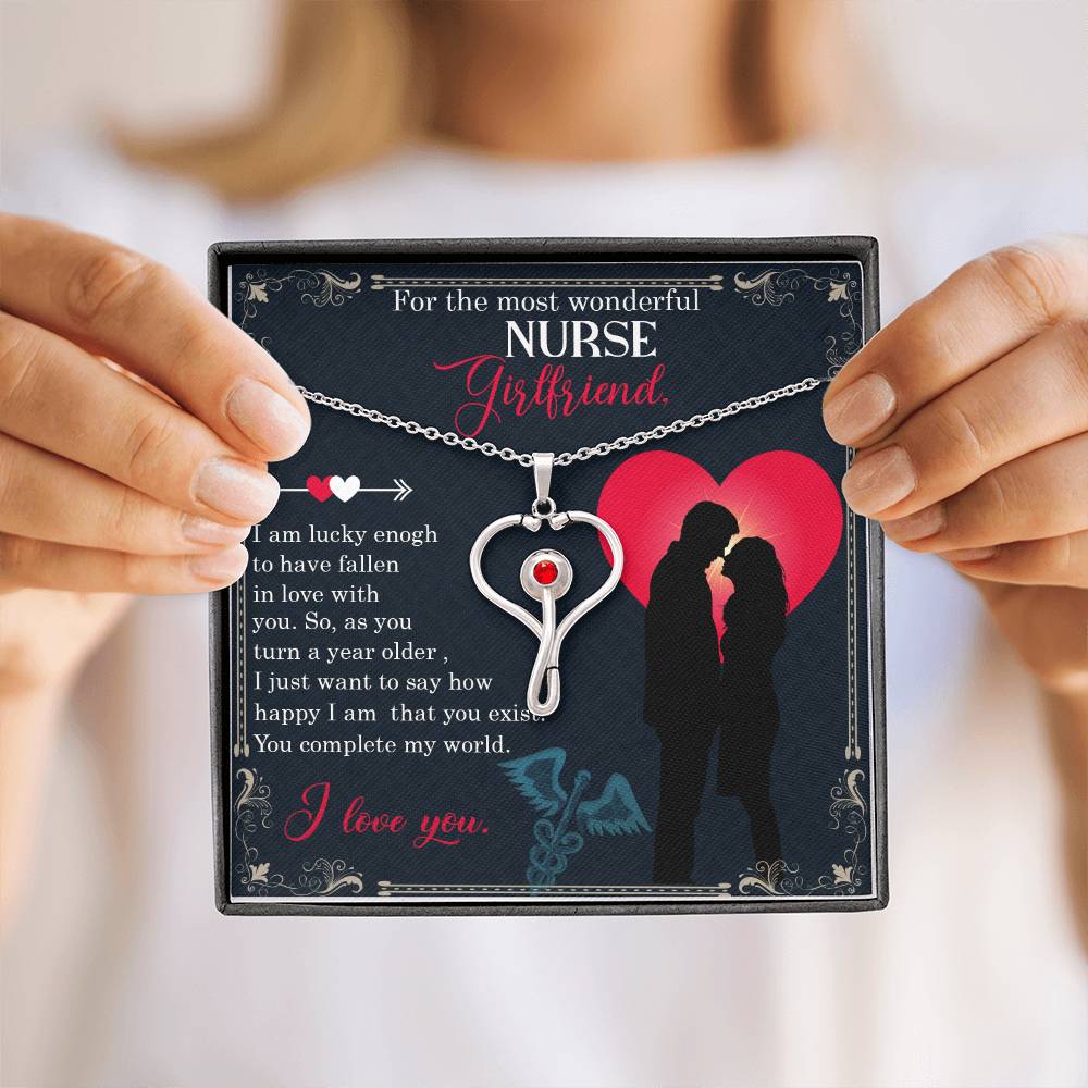 For the most wonderful nurse girlfriend Heart Scope Necklace Red Swarovski Crystal Adjustable Chain 18-22"-Express Your Love Gifts