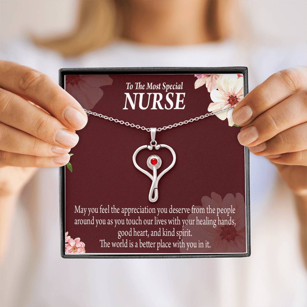Special Nurse Heart Scope Necklace Red Swarovski Crystal Adjustable Chain 18-22"-Express Your Love Gifts