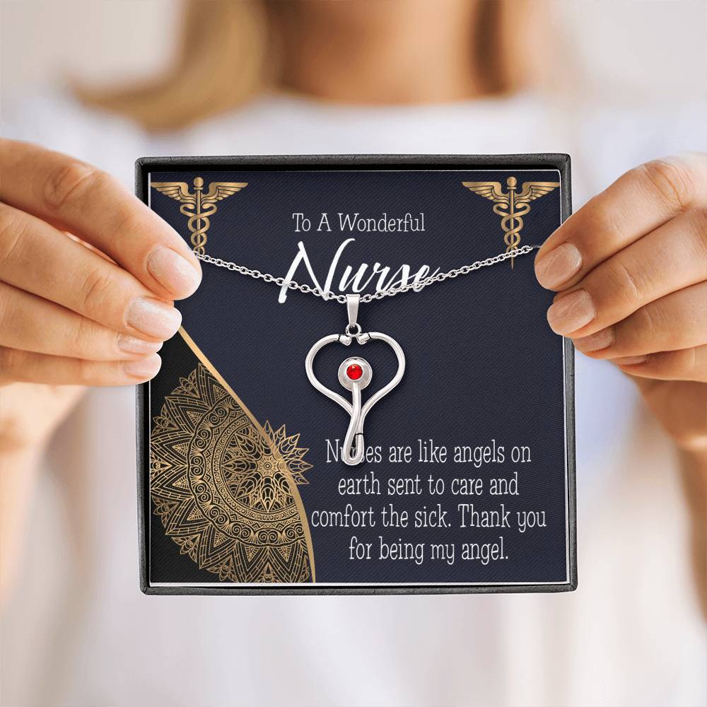 Nurses are Like Angels Heart Scope Necklace Red Swarovski Crystal Adjustable Chain 18-22"-Express Your Love Gifts