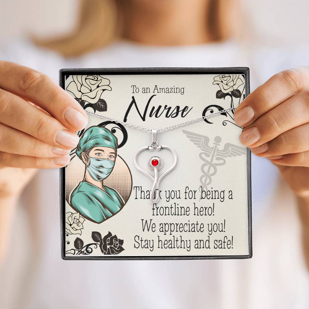 To a Frontline Hero Heart Scope Necklace Red Swarovski Crystal Adjustable Chain 18-22"-Express Your Love Gifts