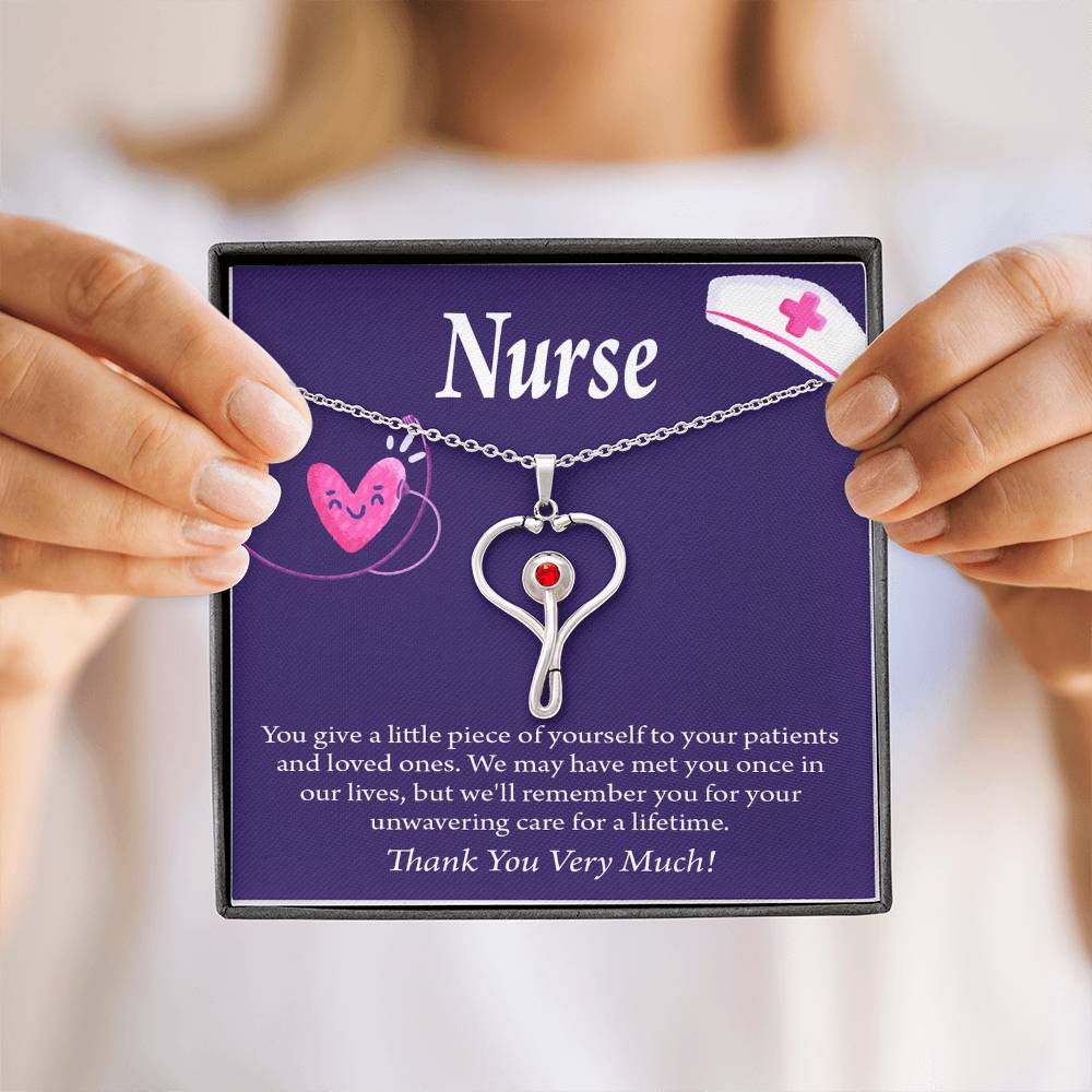 Remarkable Nurse Heart Scope Necklace Red Swarovski Crystal Adjustable Chain 18-22"-Express Your Love Gifts