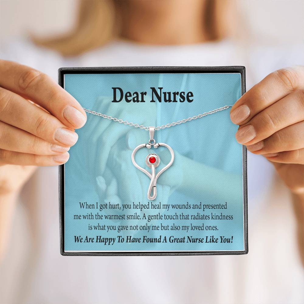 Nurse Thank You Heart Scope Necklace Red Swarovski Crystal Adjustable Chain 18-22"-Express Your Love Gifts