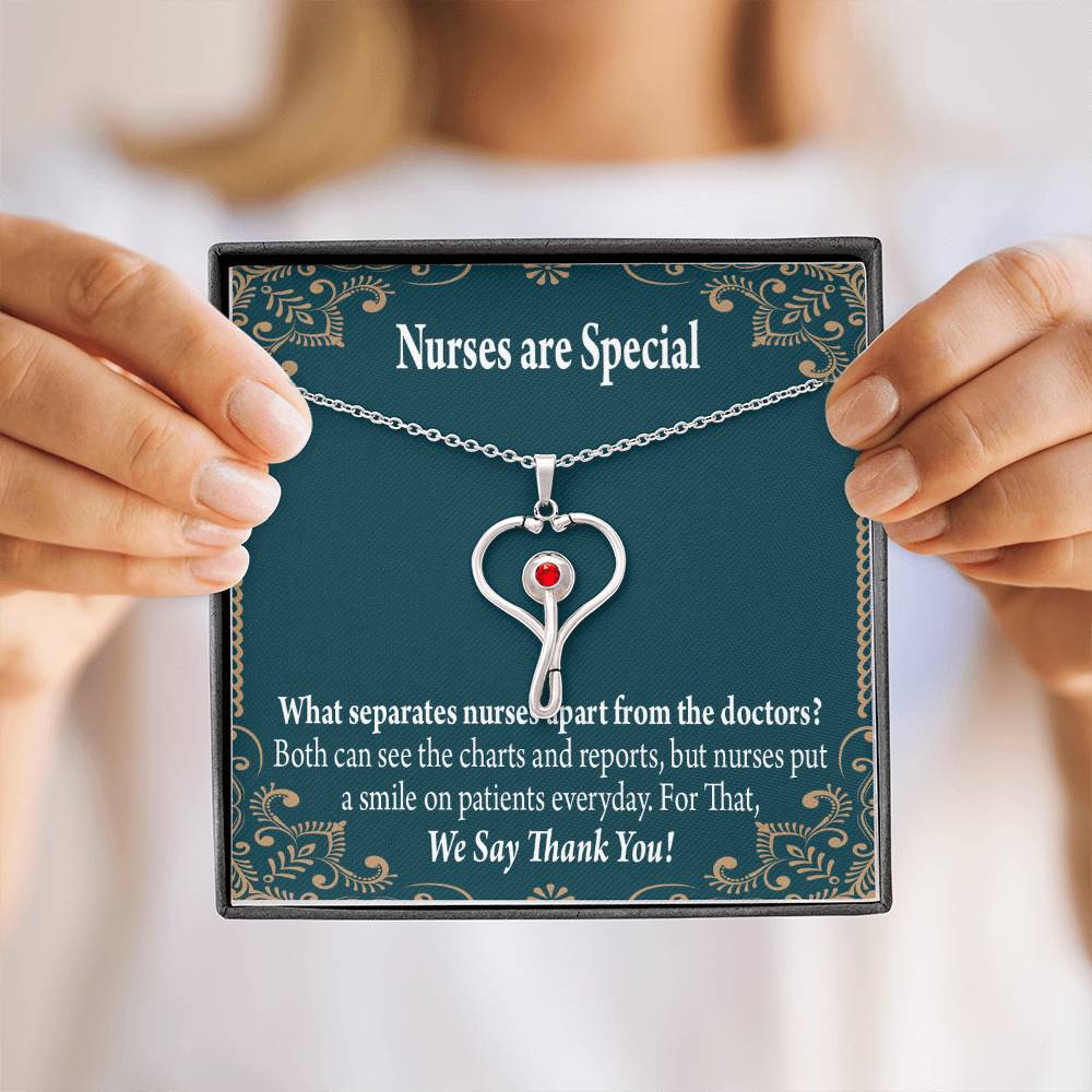 Nurses are Special Heart Scope Necklace Red Swarovski Crystal Adjustable Chain 18-22"-Express Your Love Gifts