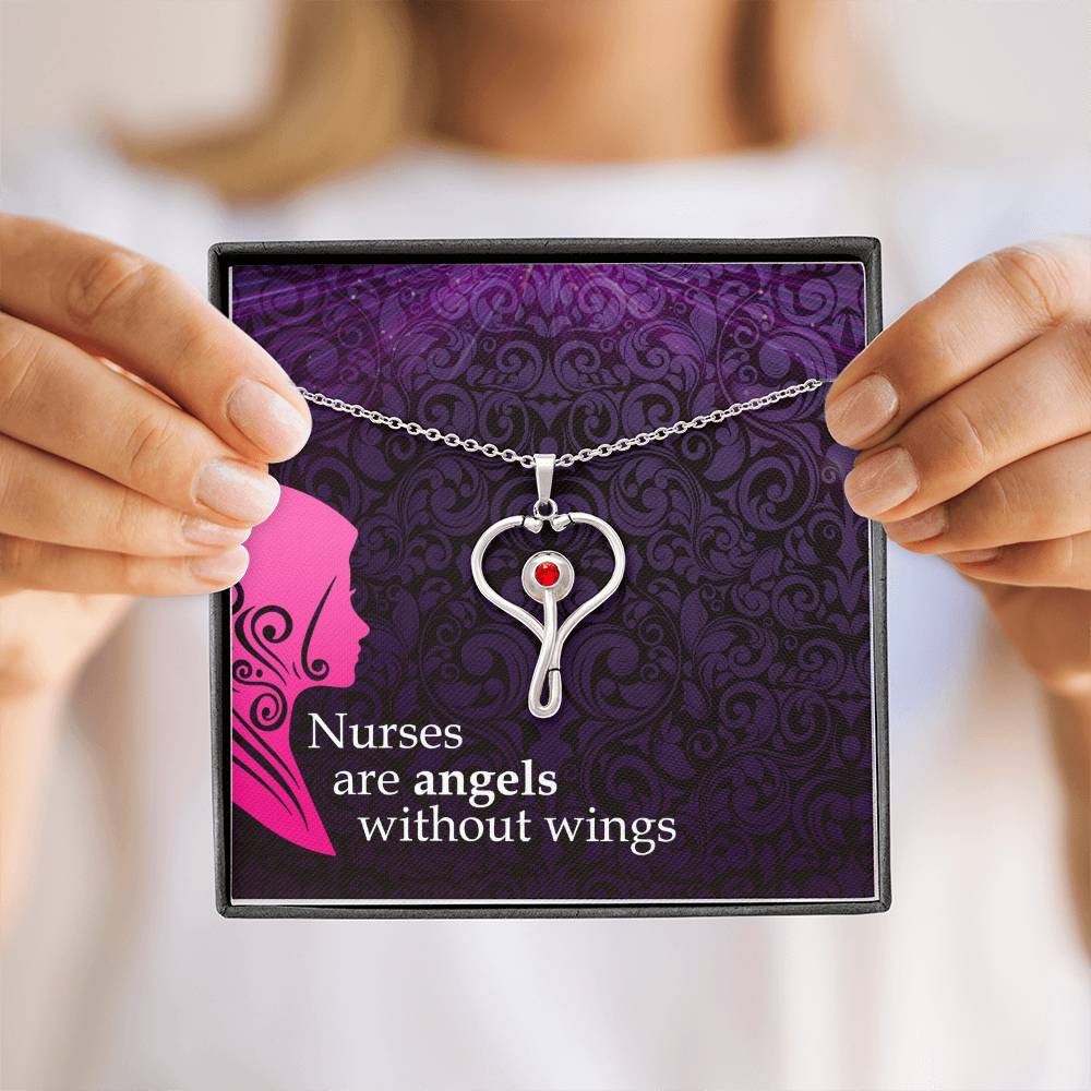 Nurses are angels Heart Scope Necklace Red Swarovski Crystal Adjustable Chain 18-22"-Express Your Love Gifts