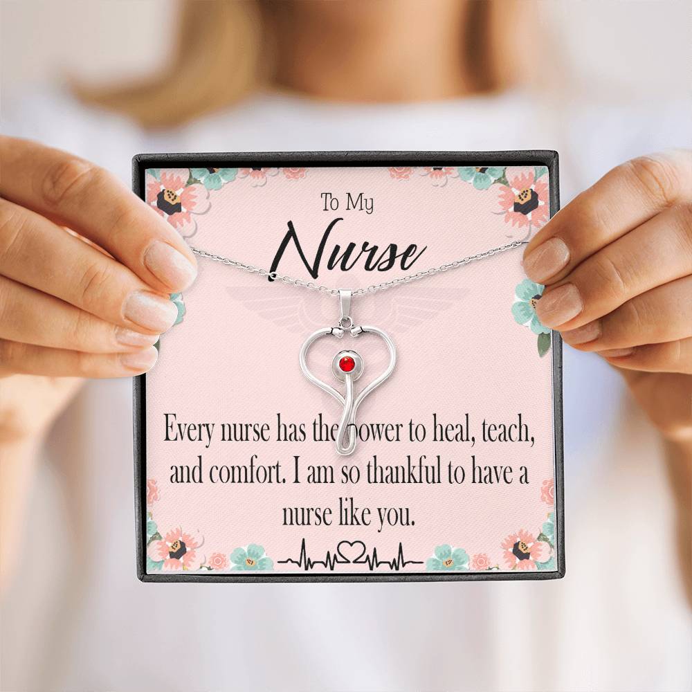 Power to Heal Heart Scope Necklace Red Swarovski Crystal Adjustable Chain 18-22"-Express Your Love Gifts