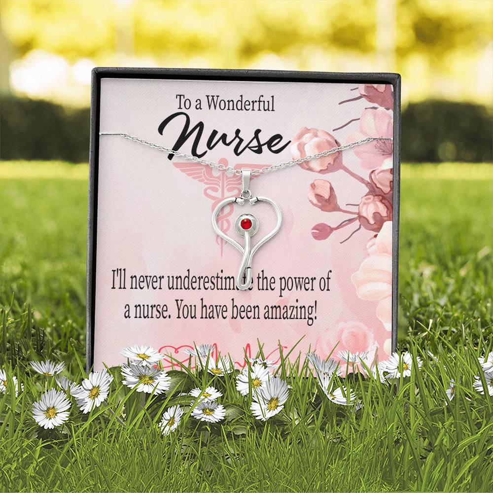 To a Wonderful Nurse Heart Scope Necklace Red Swarovski Crystal Adjustable Chain 18-22"-Express Your Love Gifts