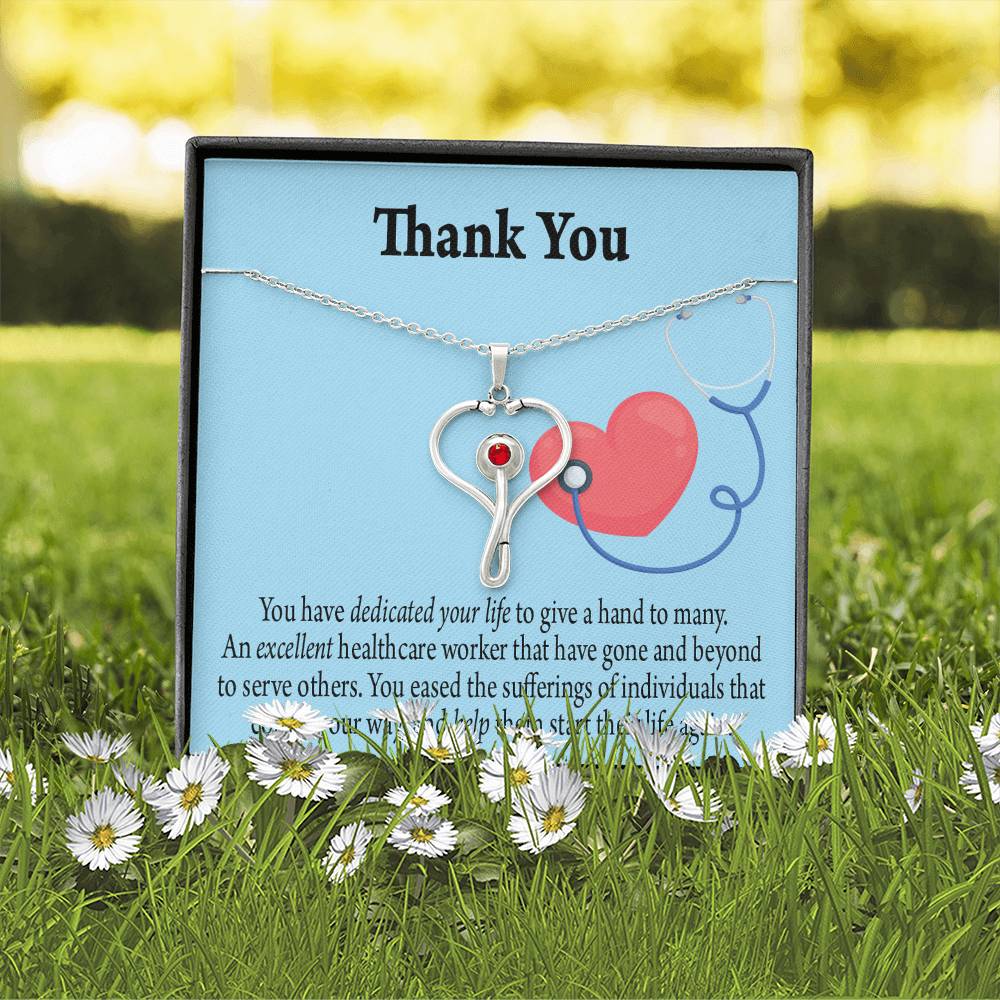 Gift Idea For Hospital Staff Heart Scope Necklace Red Swarovski Crystal Adjustable Chain 18-22"-Express Your Love Gifts