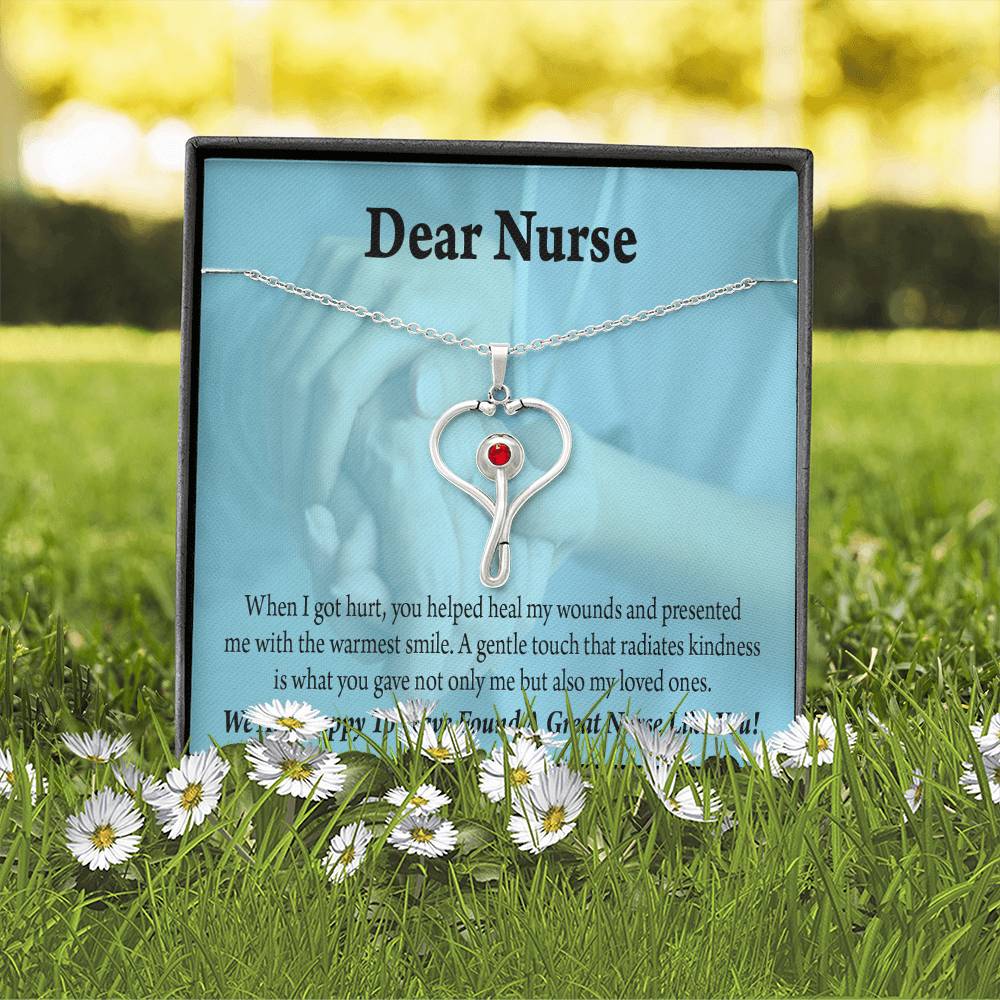 Nurse Thank You Heart Scope Necklace Red Swarovski Crystal Adjustable Chain 18-22"-Express Your Love Gifts