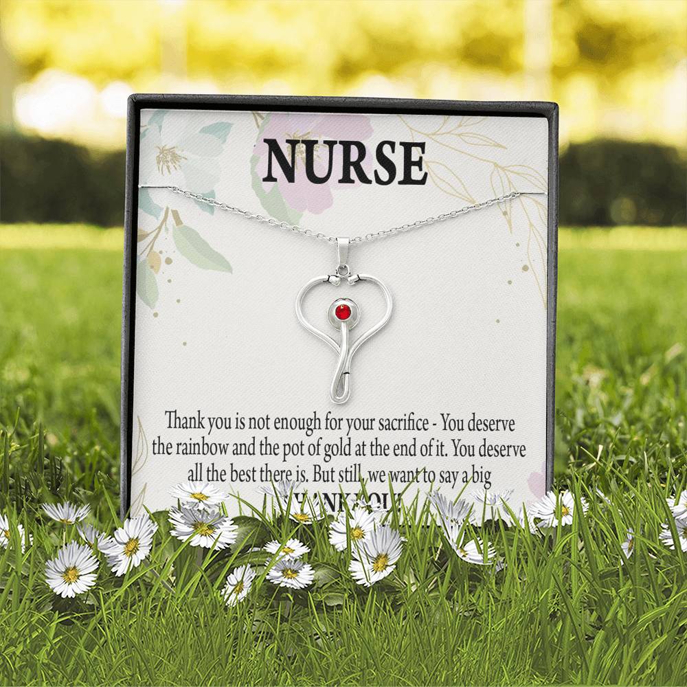 Gift For Healthcare Workers Heart Scope Necklace Red Swarovski Crystal Adjustable Chain 18-22"-Express Your Love Gifts