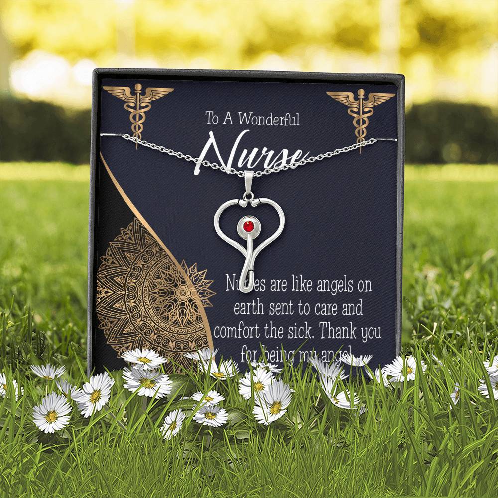 Nurses are Like Angels Heart Scope Necklace Red Swarovski Crystal Adjustable Chain 18-22"-Express Your Love Gifts