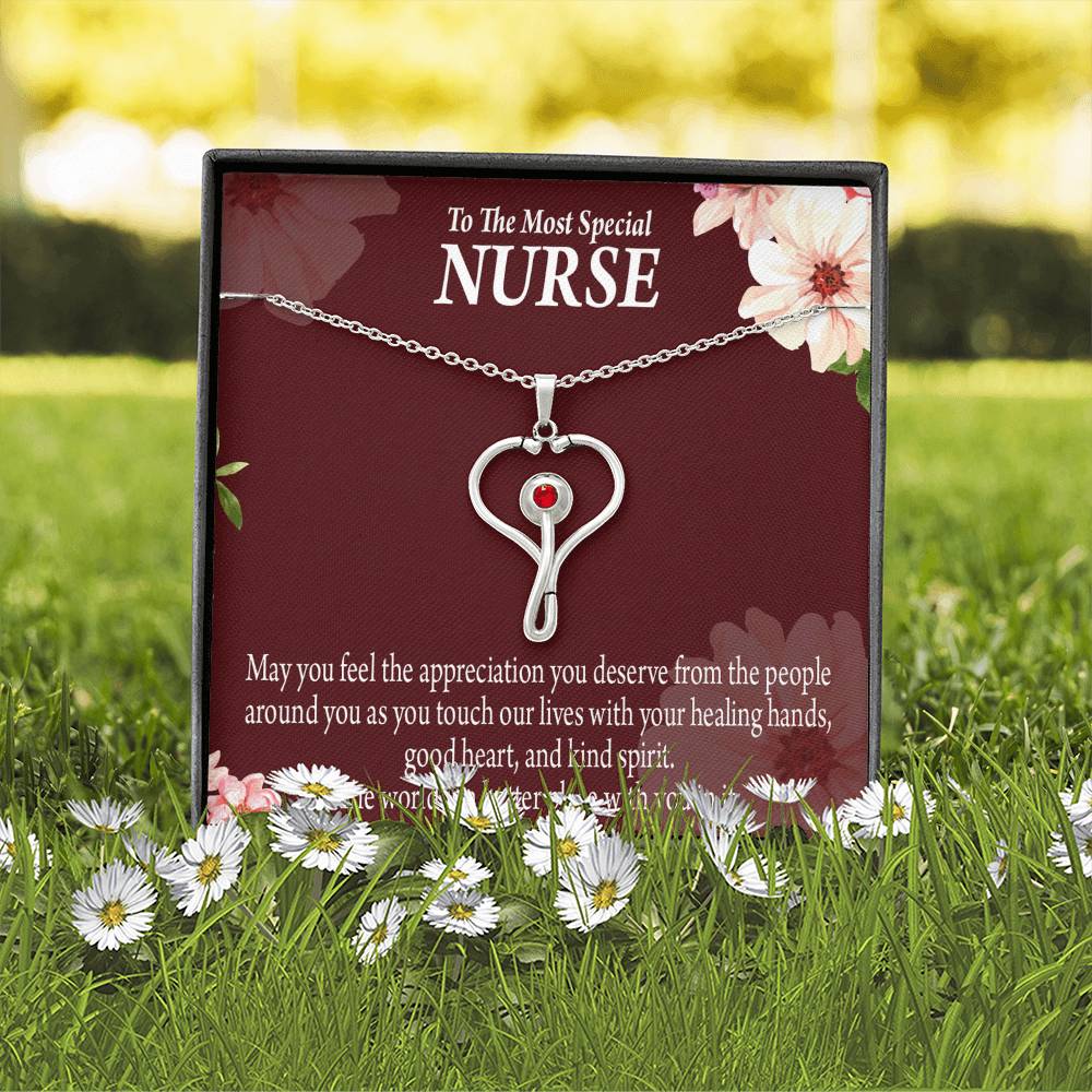 Special Nurse Heart Scope Necklace Red Swarovski Crystal Adjustable Chain 18-22"-Express Your Love Gifts