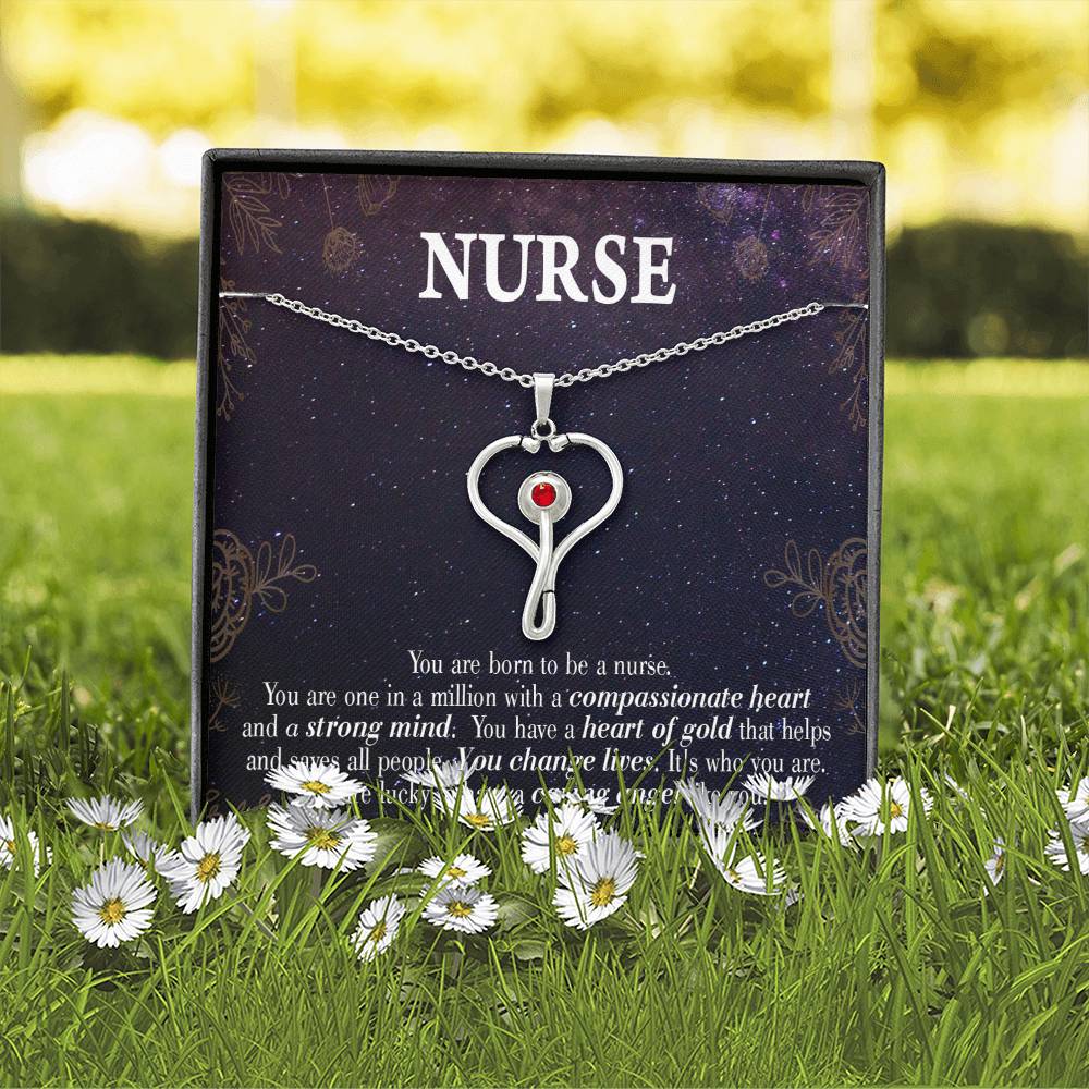 Caring Angel Nurse Heart Scope Necklace Red Swarovski Crystal Adjustable Chain 18-22"-Express Your Love Gifts