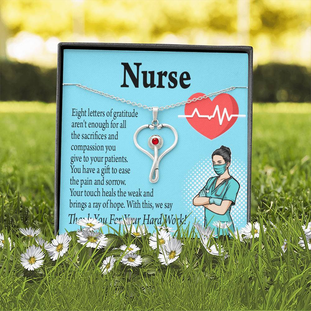 RN Nurse Gift Heart Scope Necklace Red Swarovski Crystal Adjustable Chain 18-22"-Express Your Love Gifts