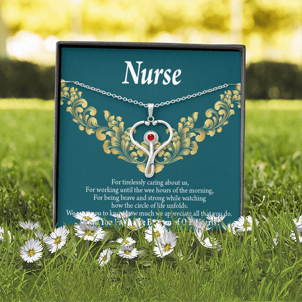 Thank You Medical Hero Heart Scope Necklace Red Swarovski Crystal Adjustable Chain 18-22"-Express Your Love Gifts