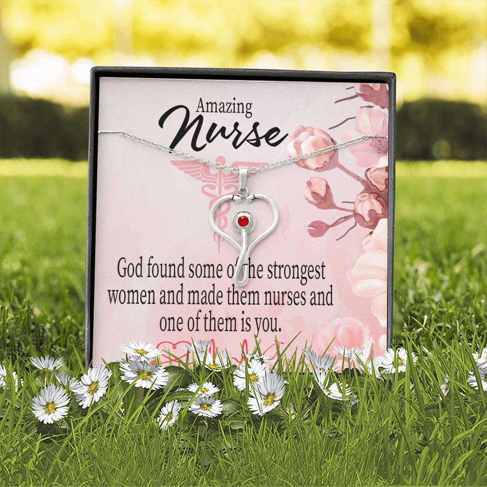 God Made Nurses Heart Scope Necklace Red Swarovski Crystal Adjustable Chain 18-22"-Express Your Love Gifts