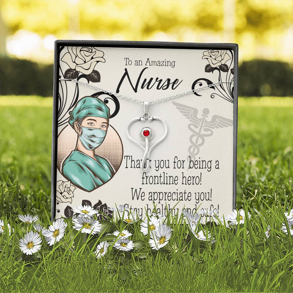 To a Frontline Hero Heart Scope Necklace Red Swarovski Crystal Adjustable Chain 18-22"-Express Your Love Gifts