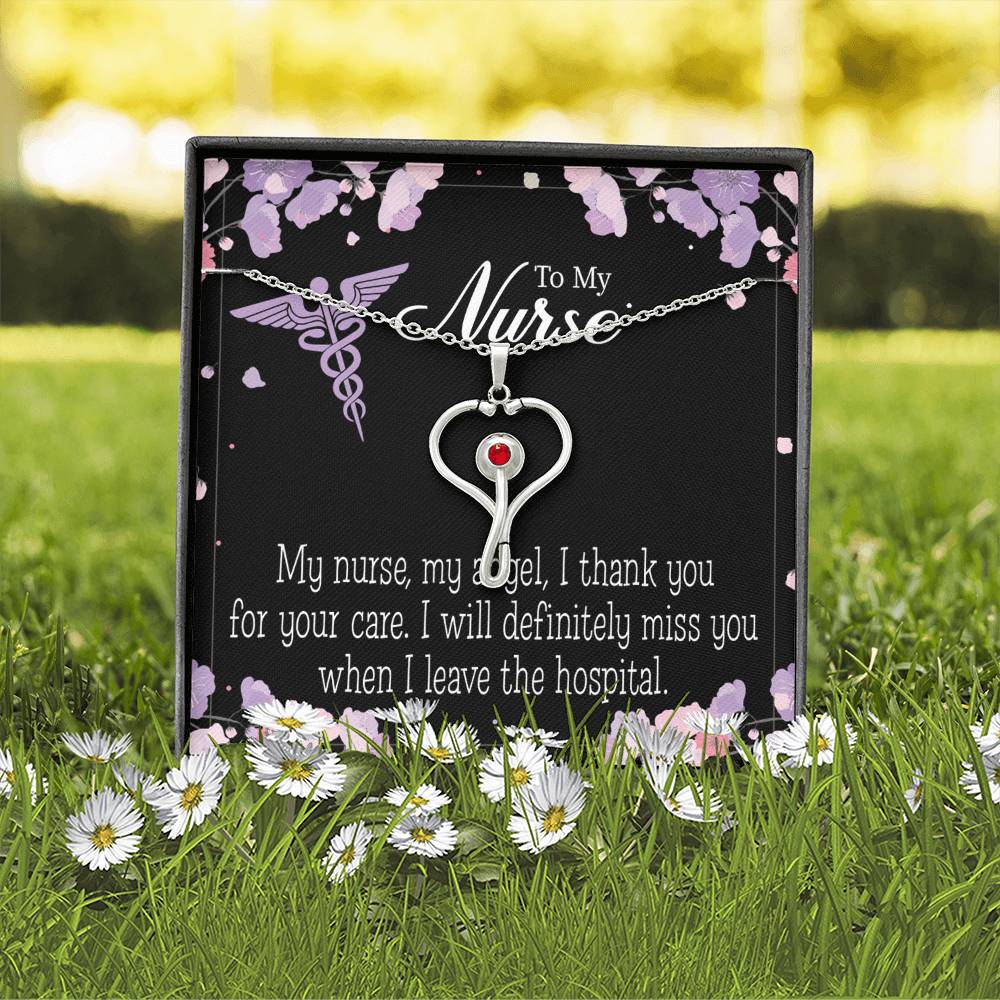 My Nurse, My Angel Heart Scope Necklace Red Swarovski Crystal Adjustable Chain 18-22"-Express Your Love Gifts
