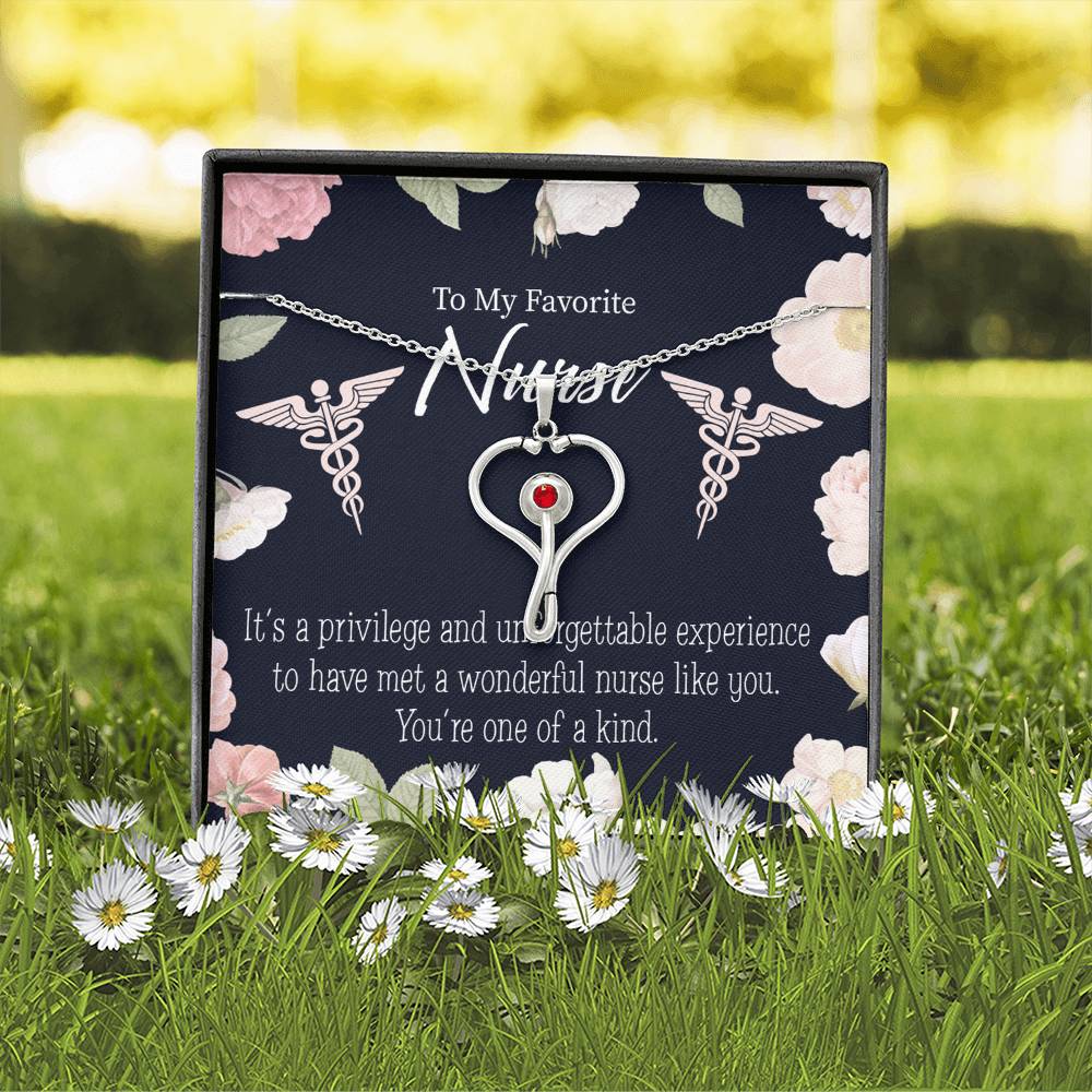 One of a Kind Nurse Heart Scope Necklace Red Swarovski Crystal Adjustable Chain 18-22"-Express Your Love Gifts