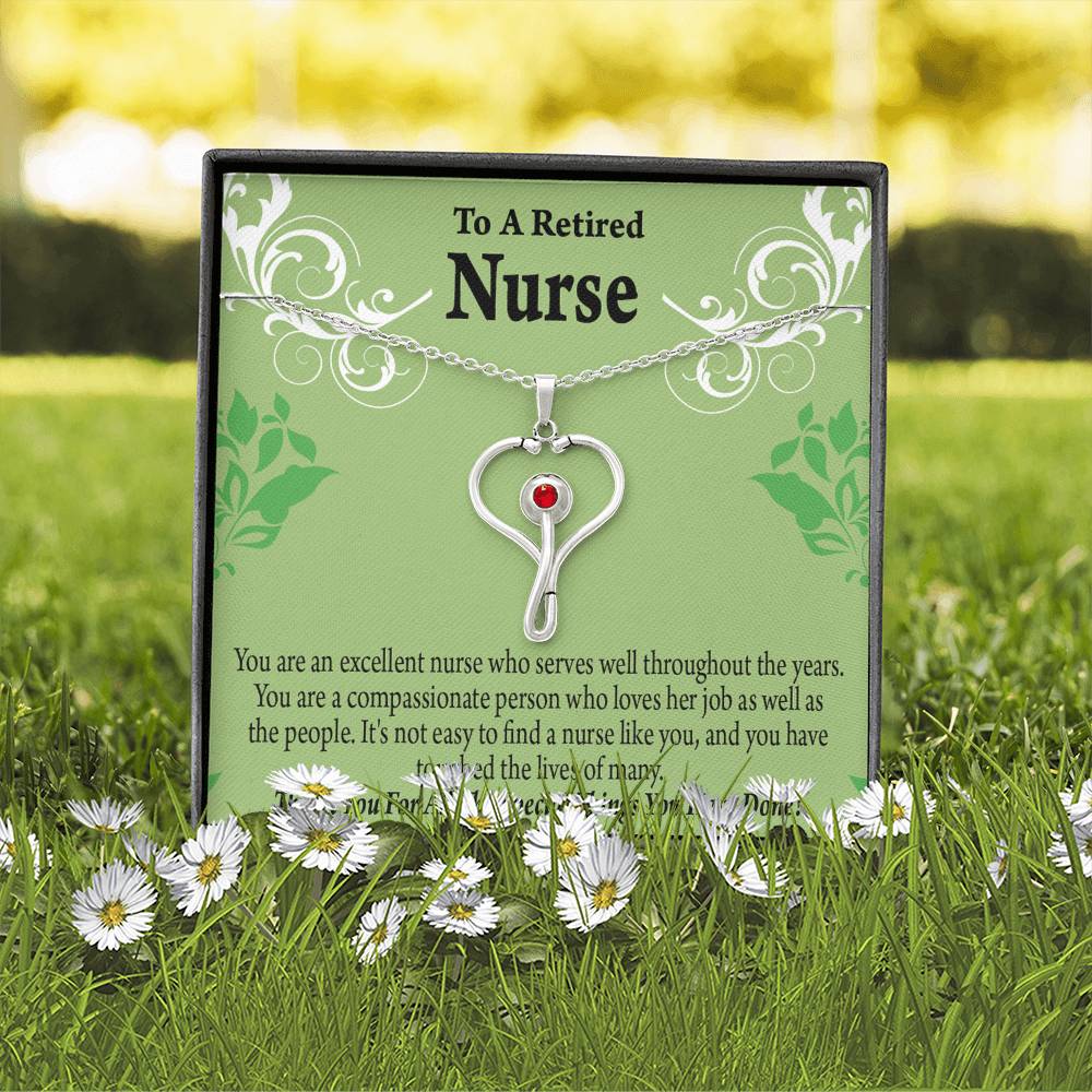 Retired Nurse Thank You Heart Scope Necklace Red Swarovski Crystal Adjustable Chain 18-22"-Express Your Love Gifts