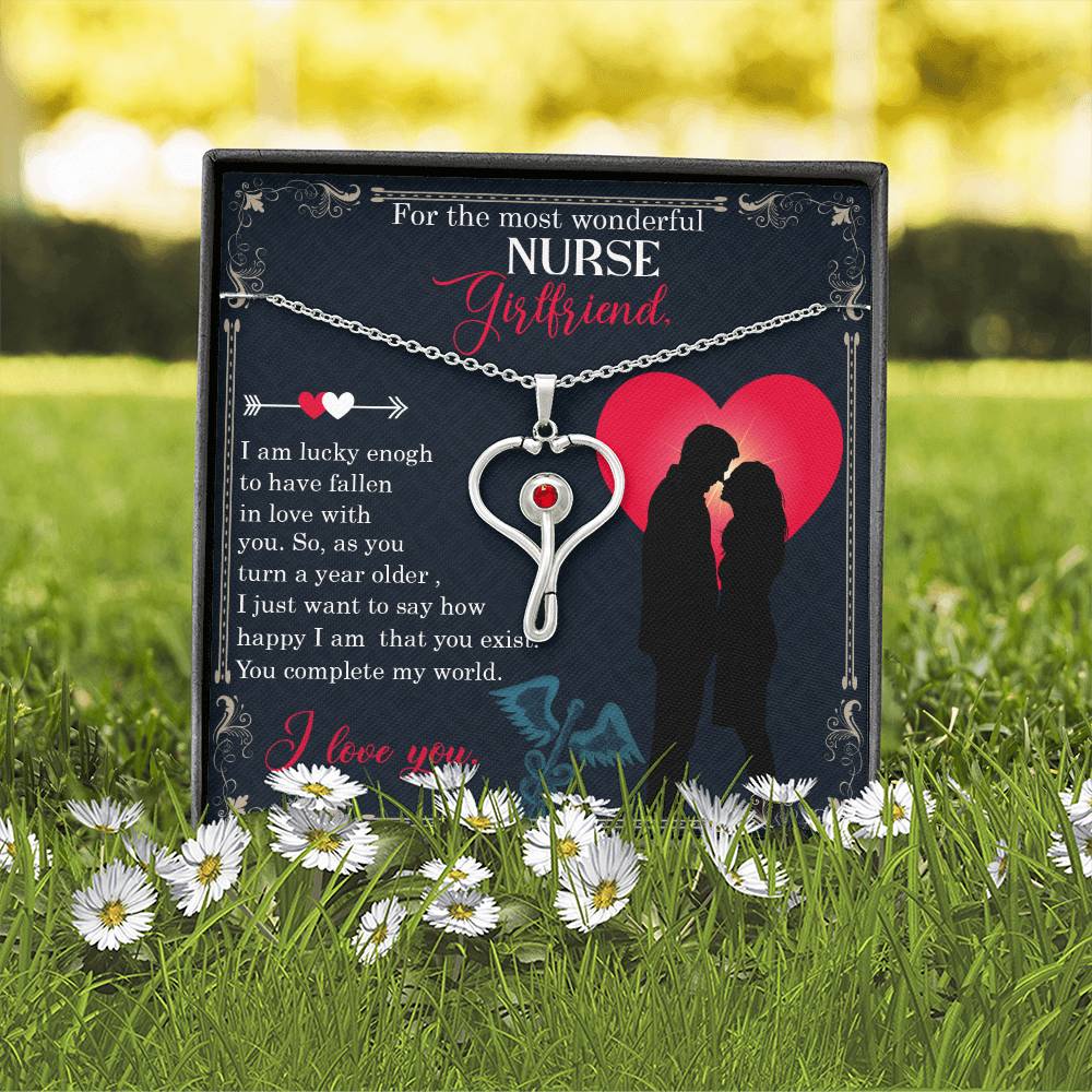 For the most wonderful nurse girlfriend Heart Scope Necklace Red Swarovski Crystal Adjustable Chain 18-22"-Express Your Love Gifts