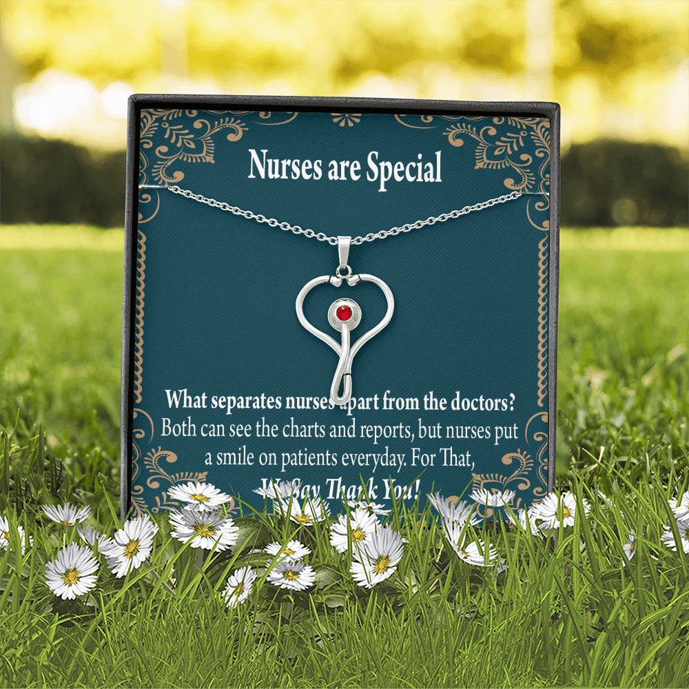 Nurses are Special Heart Scope Necklace Red Swarovski Crystal Adjustable Chain 18-22"-Express Your Love Gifts