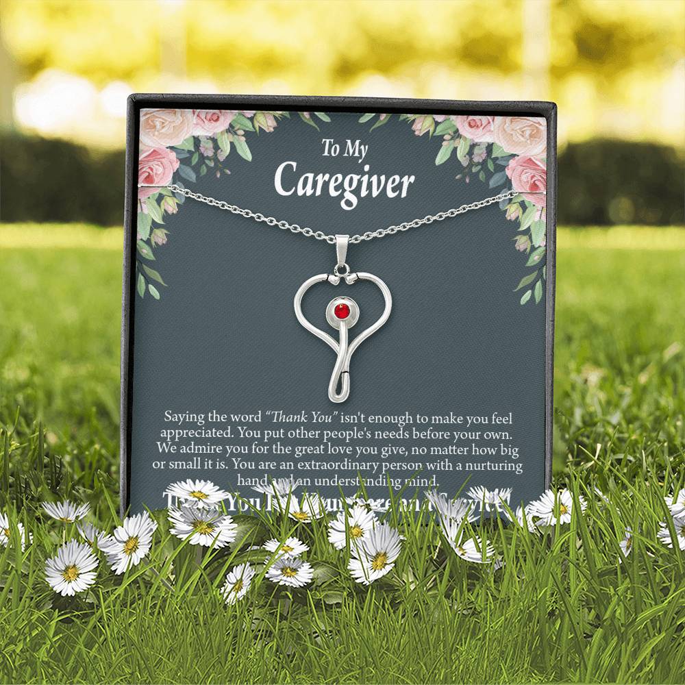 Gift Ideas For Caregivers Heart Scope Necklace Red Swarovski Crystal Adjustable Chain 18-22"-Express Your Love Gifts