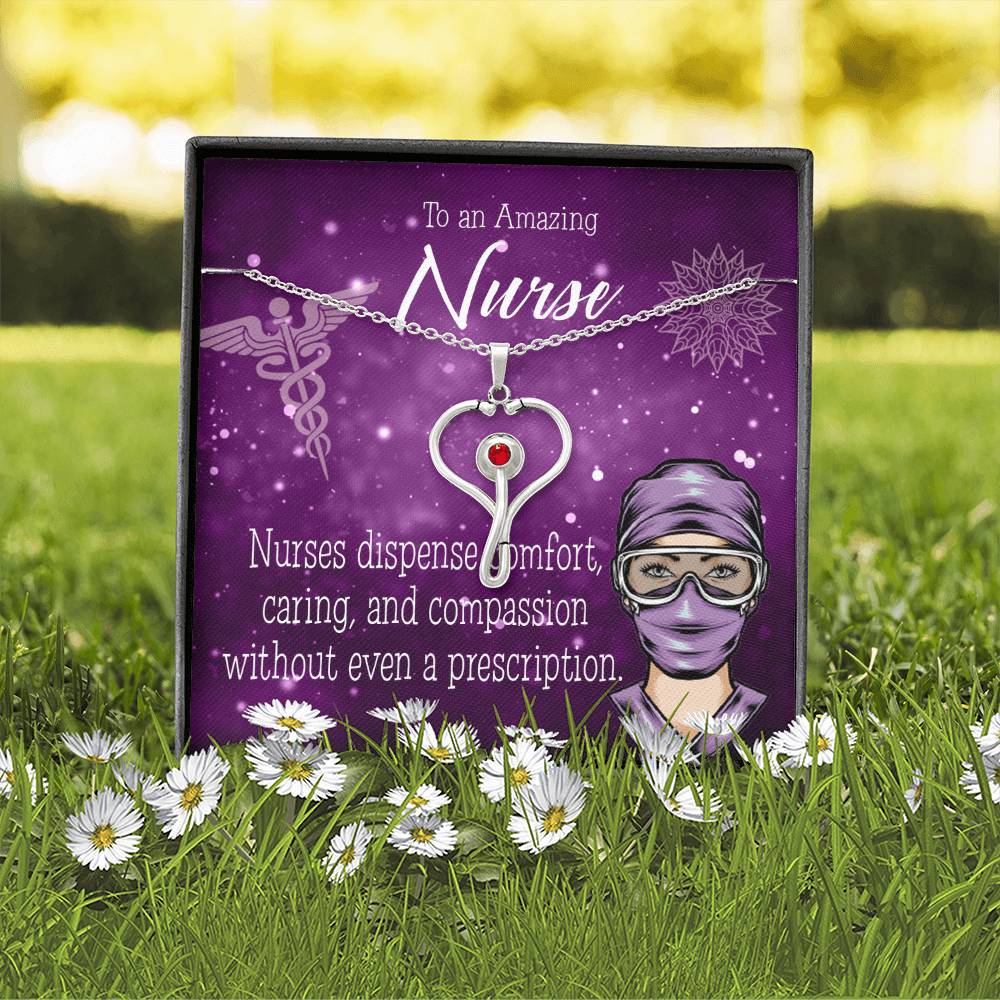 Nurse RN Caduceus Heart Scope Necklace Red Swarovski Crystal Adjustable Chain 18-22"-Express Your Love Gifts