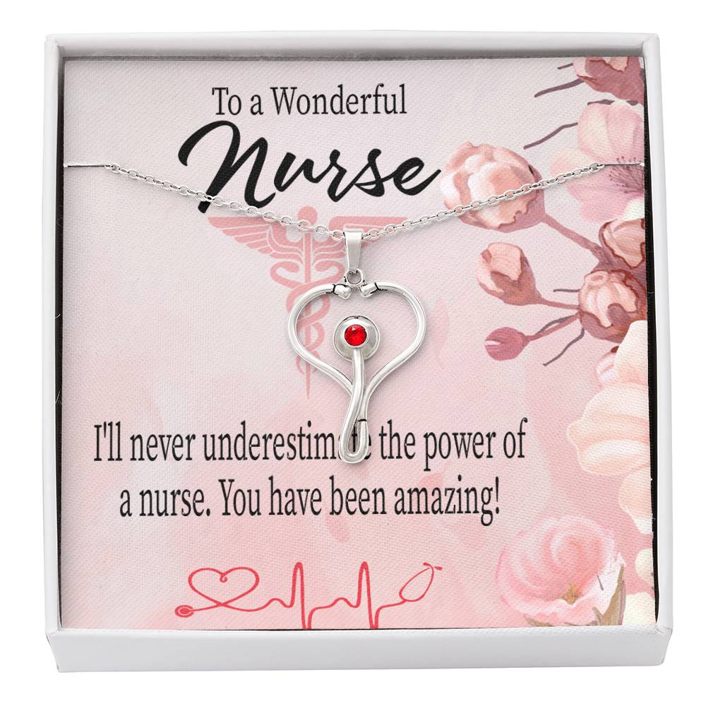 To a Wonderful Nurse Heart Scope Necklace Red Swarovski Crystal Adjustable Chain 18-22"-Express Your Love Gifts