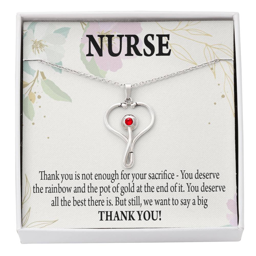Gift For Healthcare Workers Heart Scope Necklace Red Swarovski Crystal Adjustable Chain 18-22"-Express Your Love Gifts