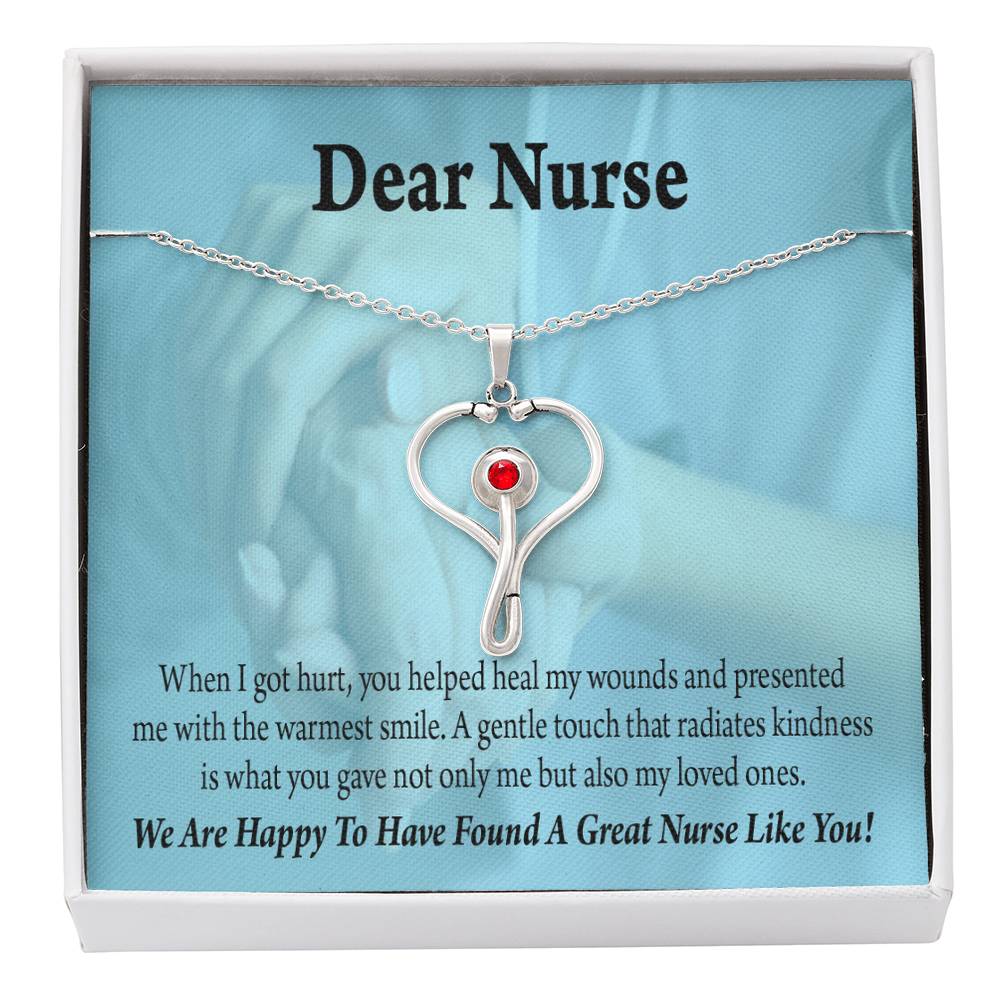 Nurse Thank You Heart Scope Necklace Red Swarovski Crystal Adjustable Chain 18-22"-Express Your Love Gifts