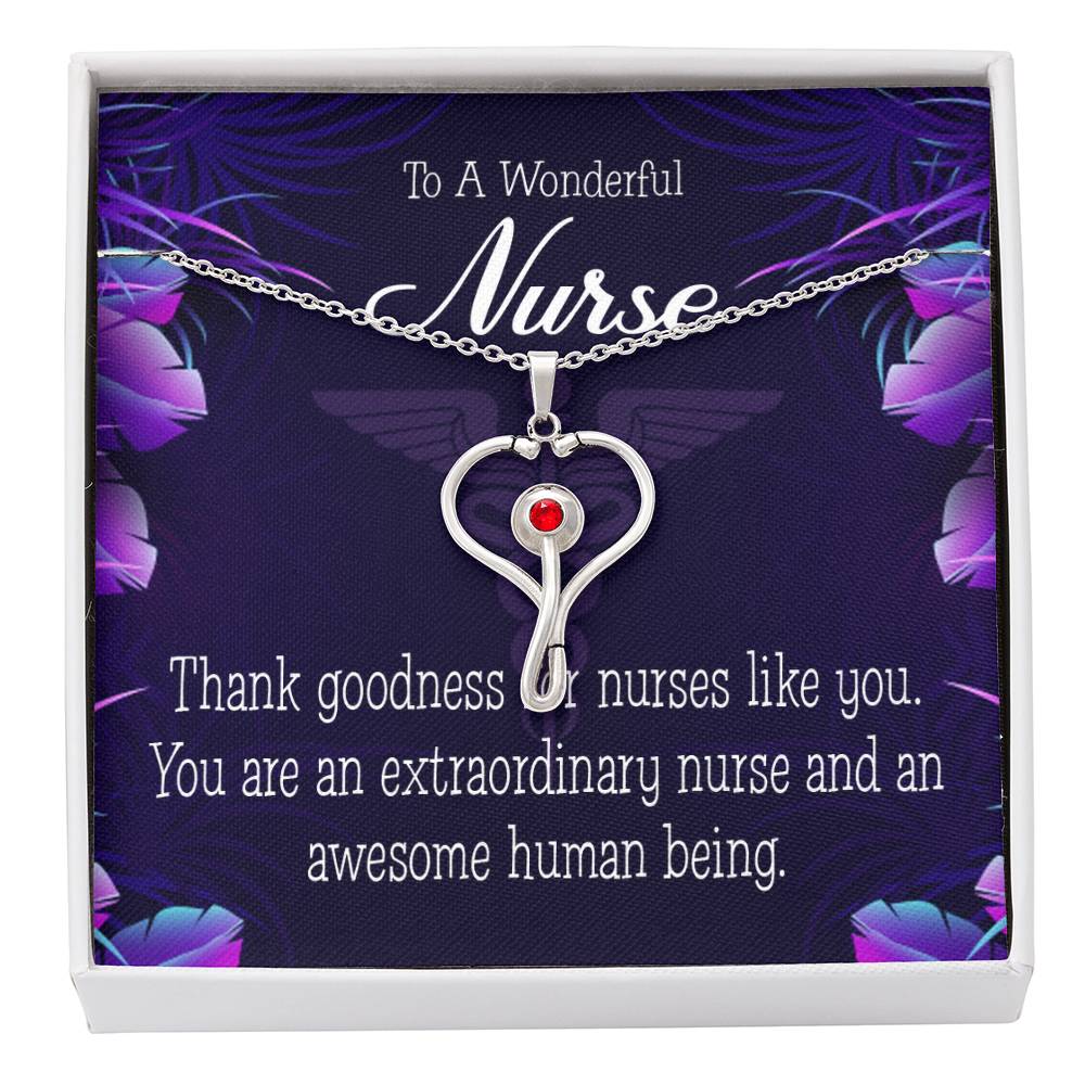 Extraordinary Nurse Heart Scope Necklace Red Swarovski Crystal Adjustable Chain 18-22"-Express Your Love Gifts