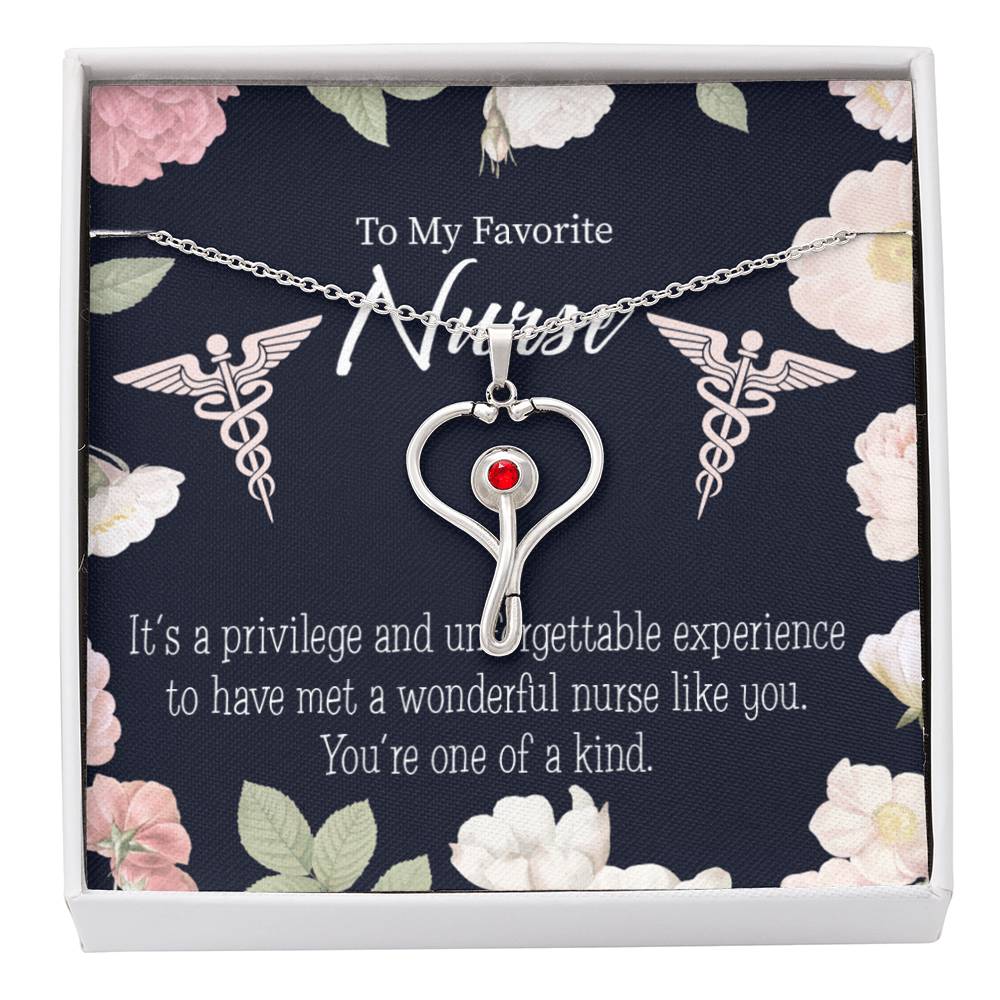 Favorite Nurse Heart Scope Necklace Red Swarovski Crystal Adjustable Chain 18-22"-Express Your Love Gifts